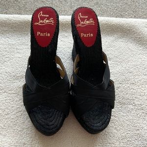 Christian Louboutin Wedge Slide Espadrilles Black Size 37